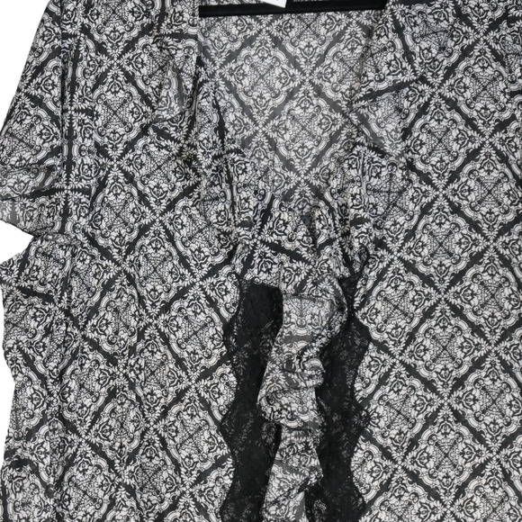 NY City Design Blouse Womens Size 4X Button Sheer Black White Lace and Ruffles - Picture 5 of 7